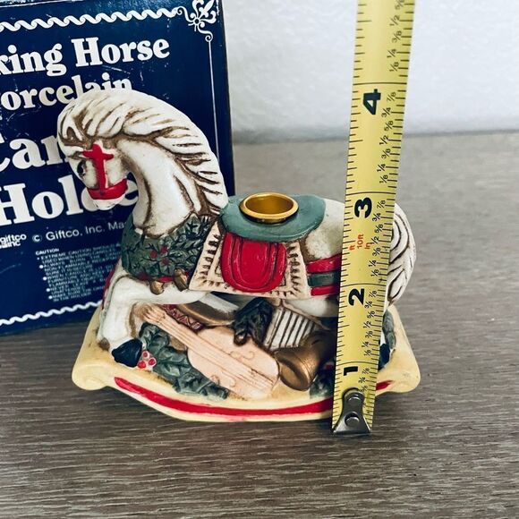 Vintage Christmas Porcelain Carousel Rocking Horse Candle Holder - Picture 3 of 5